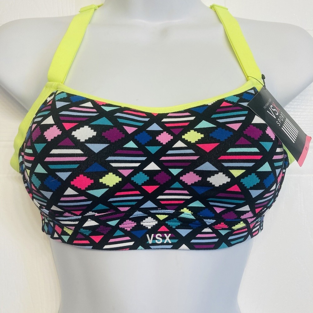 Victoria's Secret VSX Sport Bra Women 32B Multi-Color Geometric Angel Gym NEW